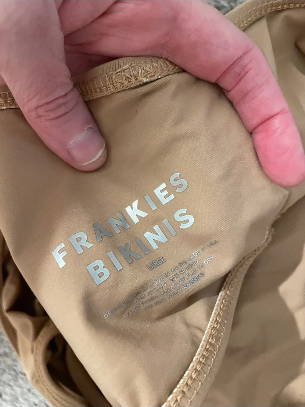 Frankie's Bikinis One-Shoulder barb nude bikini top large nwt